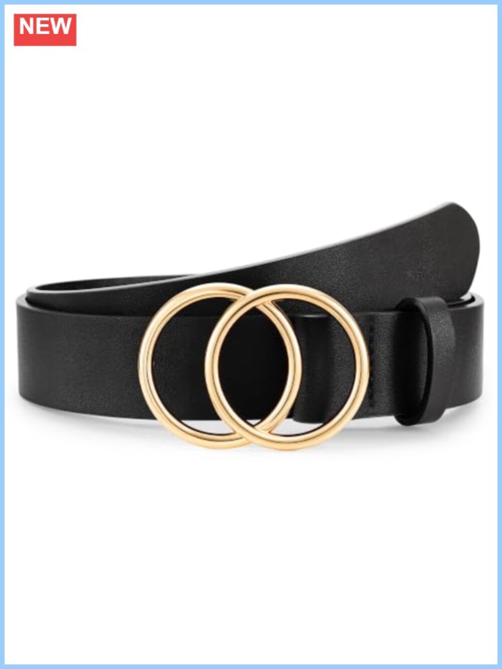Faux Leather Women's Belt Double O-Ring Gold Buckle Adjustable Waist